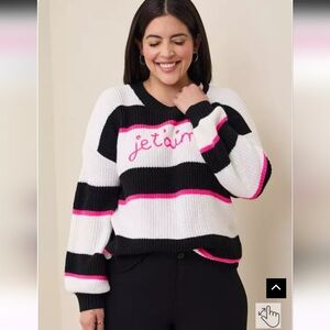 Torrid Je T'aime Pullover Sweater Women’s ~ Size 2 (2x) Black/White/Pink Nwt
